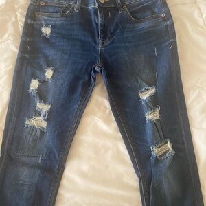 Express Dark Blue Distressed Skinny Jeans